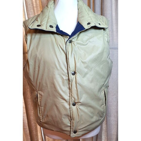 Vintage Blue Down Puffer Vest Multi Gear Silton Reversible Cream 70s Retro Sz M - Picture 9 of 15